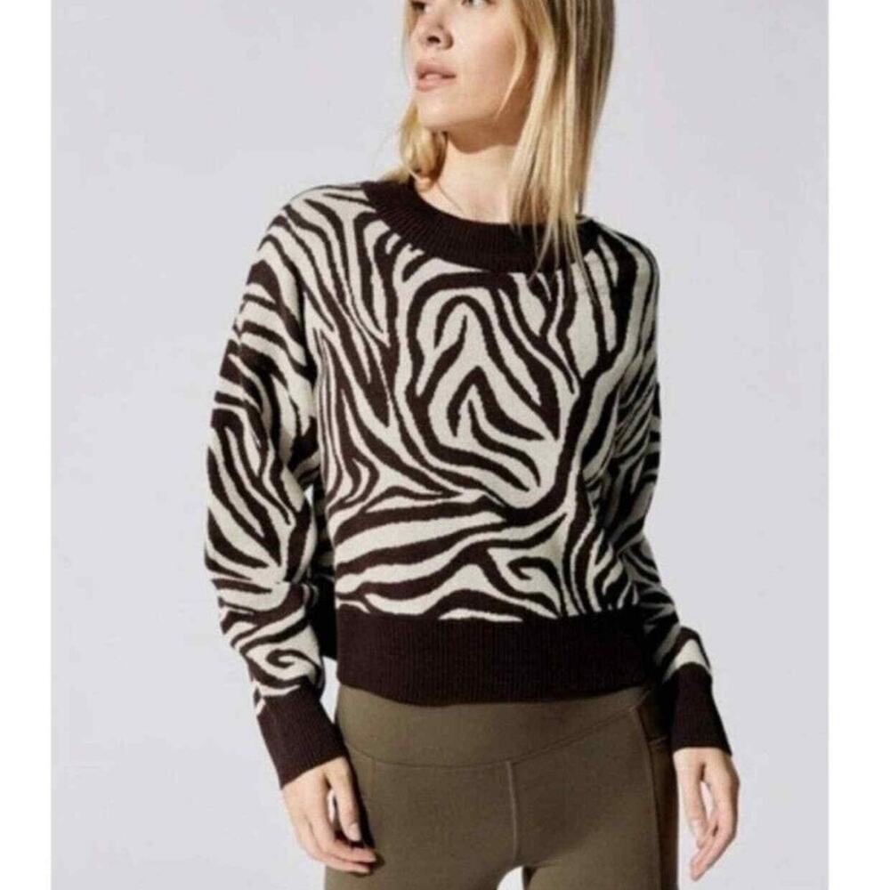 Carbon38 Brown Zebra Jacquard Knit Sweater Sz S